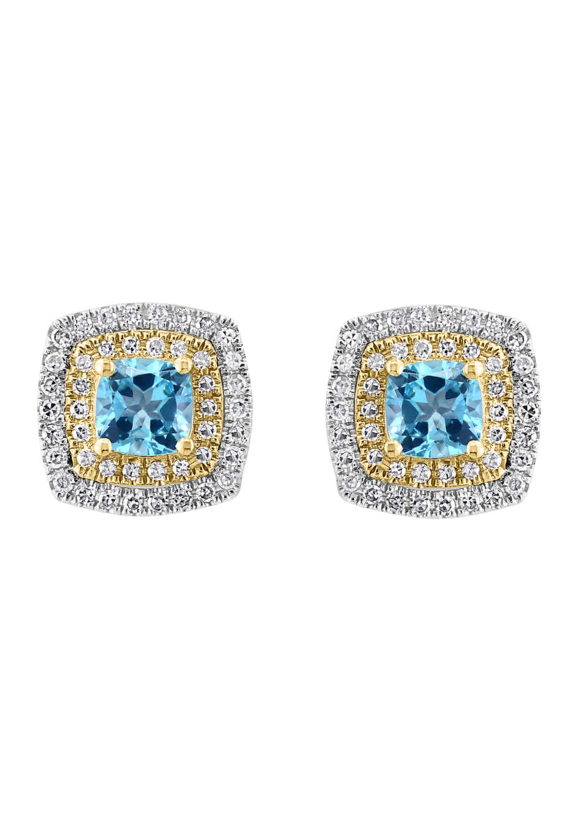 14k Two-Tone Gold Diamond and Blue Topaz Earrings