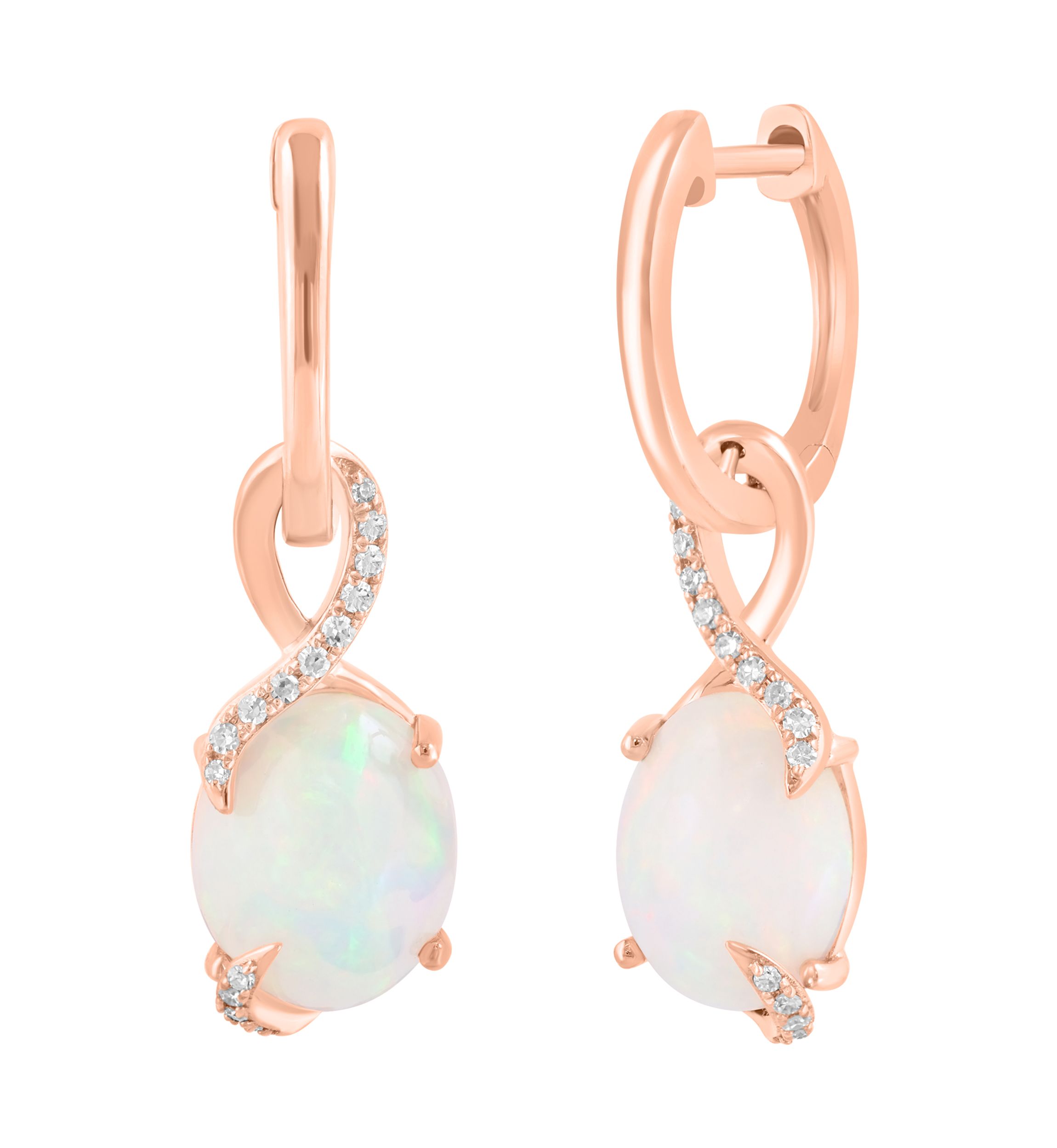 3.7 ct. t.w. Diamond, 1/10 ct. t.w. Ethiopian Opal Earrings in 14K Rose Gold