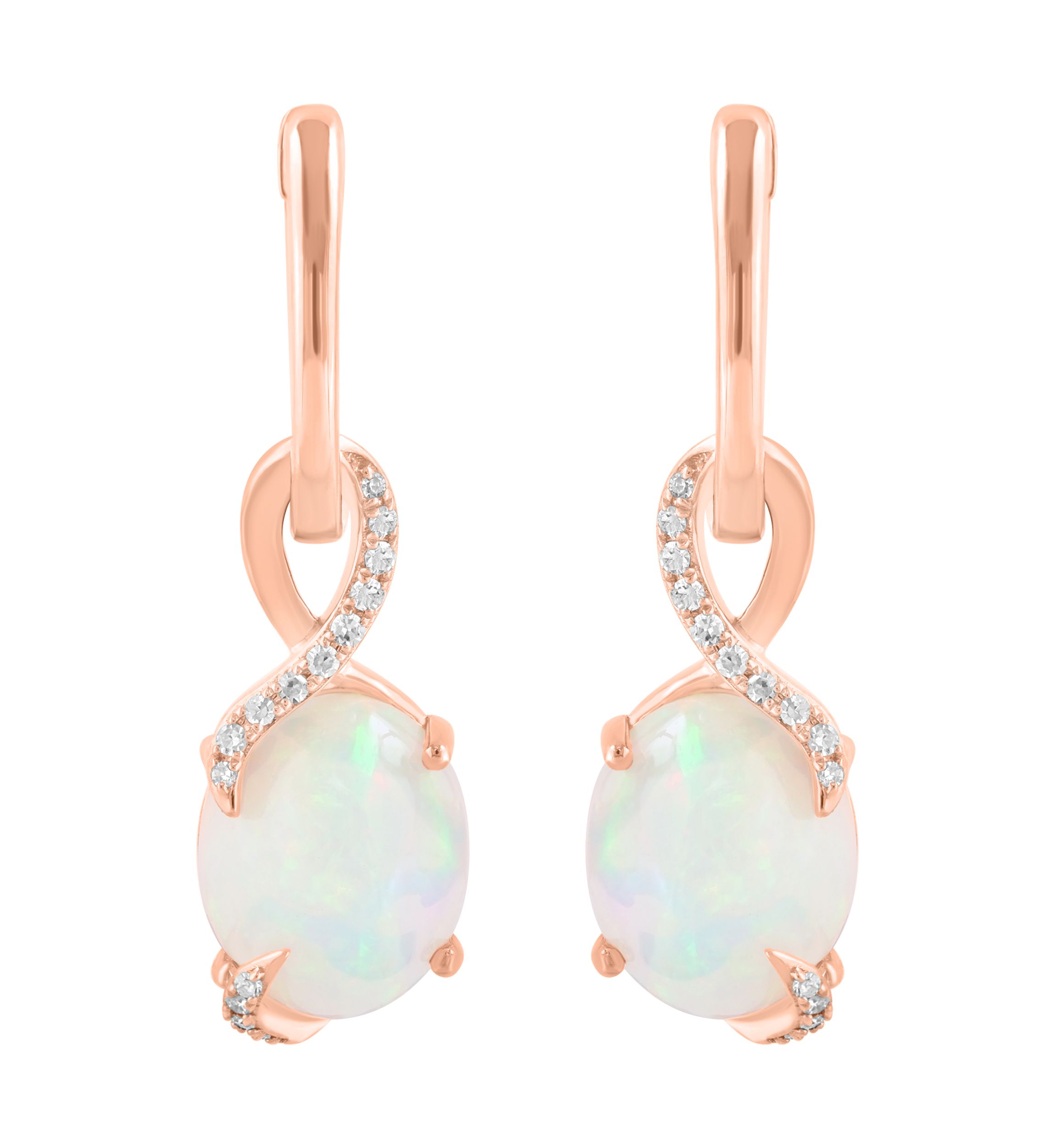 3.7 ct. t.w. Diamond, 1/10 ct. t.w. Ethiopian Opal Earrings in 14K Rose Gold