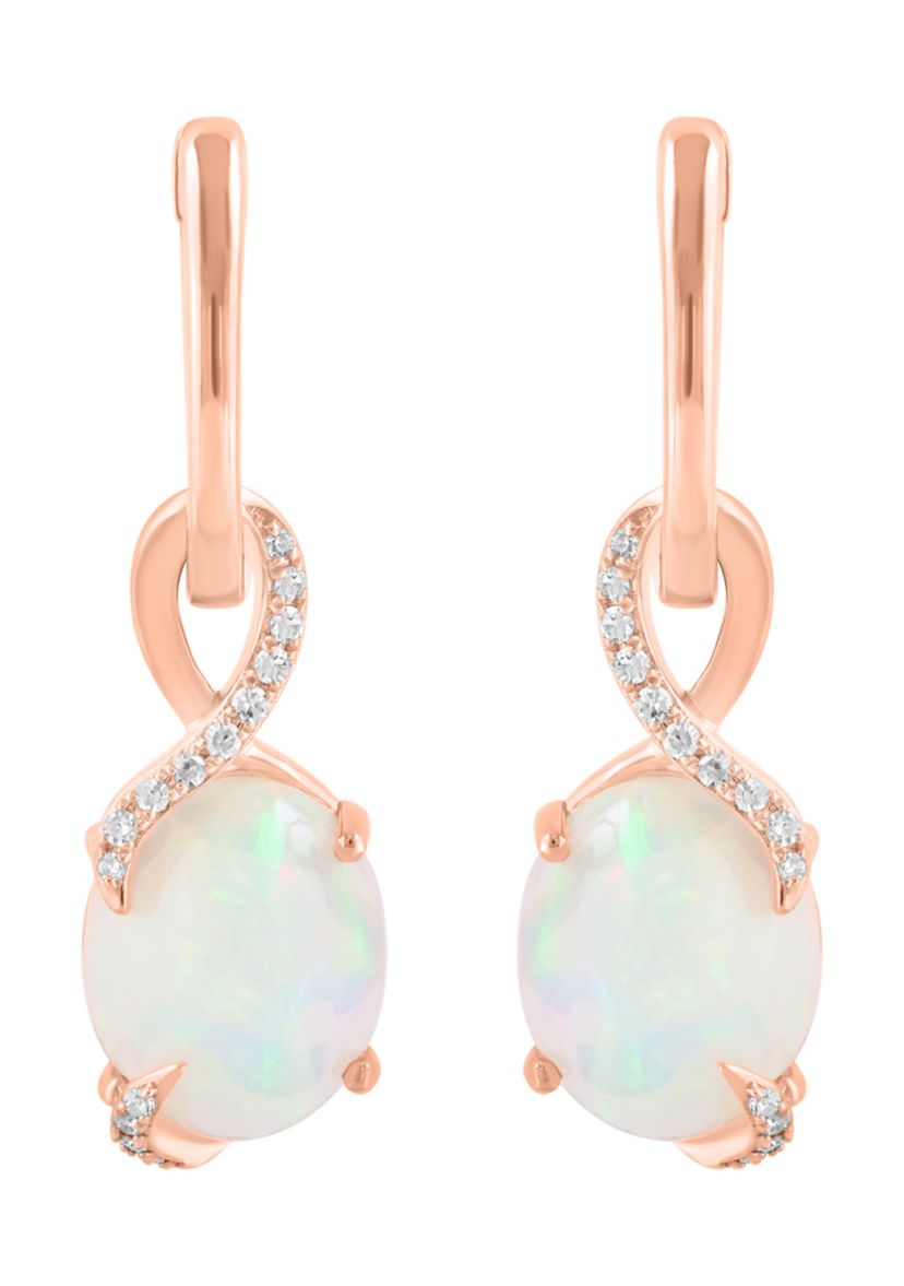 3.7 ct. t.w. Diamond, 1/10 ct. t.w. Ethiopian Opal Earrings in 14K Rose Gold