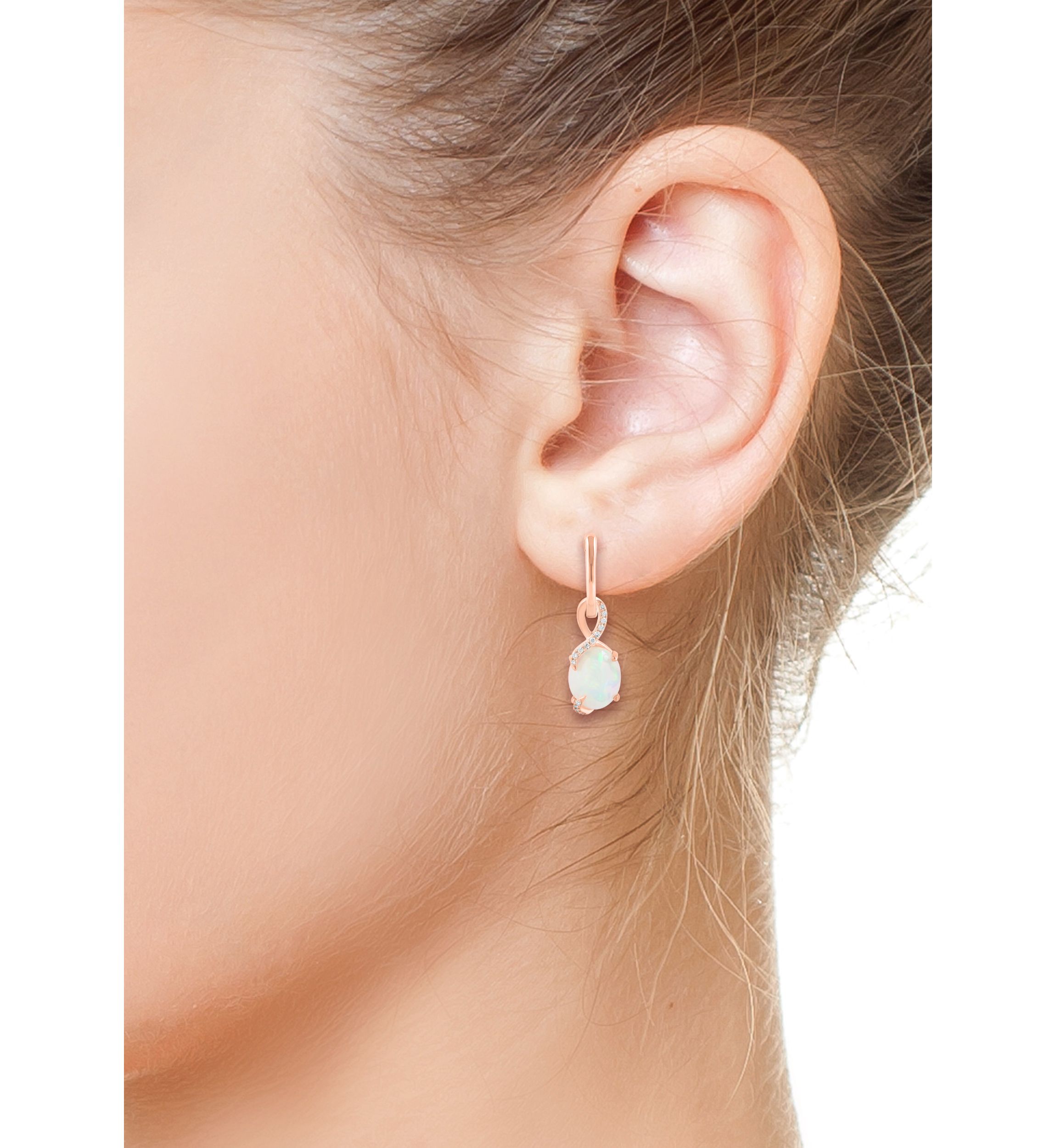 3.7 ct. t.w. Diamond, 1/10 ct. t.w. Ethiopian Opal Earrings in 14K Rose Gold