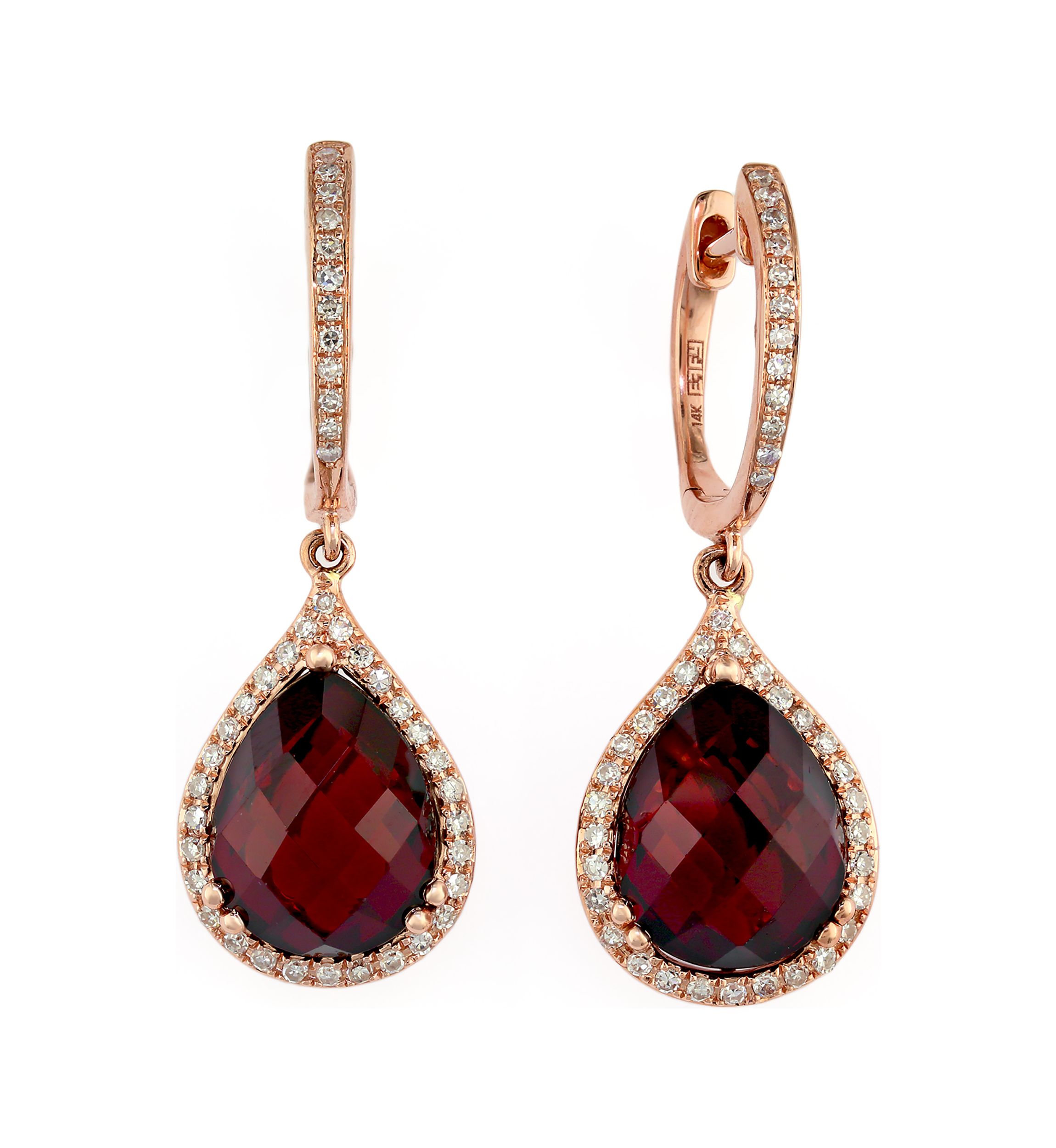  14K Rose Gold 1/3 ct. t.w. Diamond and 8.35 ct. t.w. Garnet Earrings 