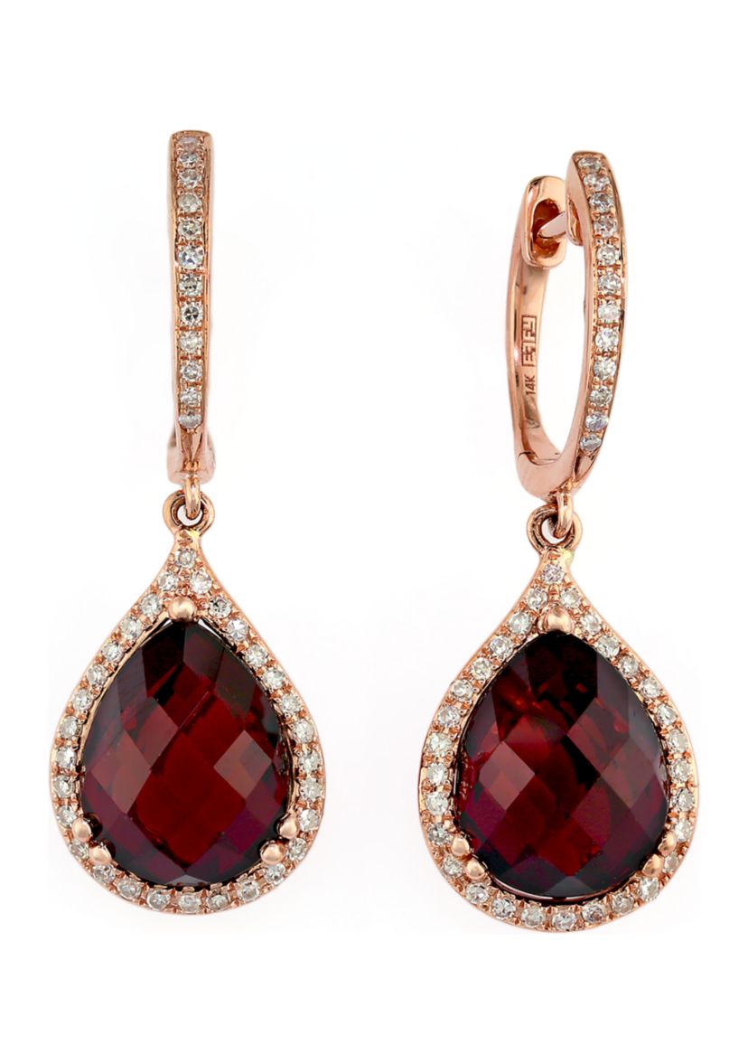 14K Rose Gold 1/3 ct. t.w. Diamond and 8.35 ct. t.w. Garnet Earrings 