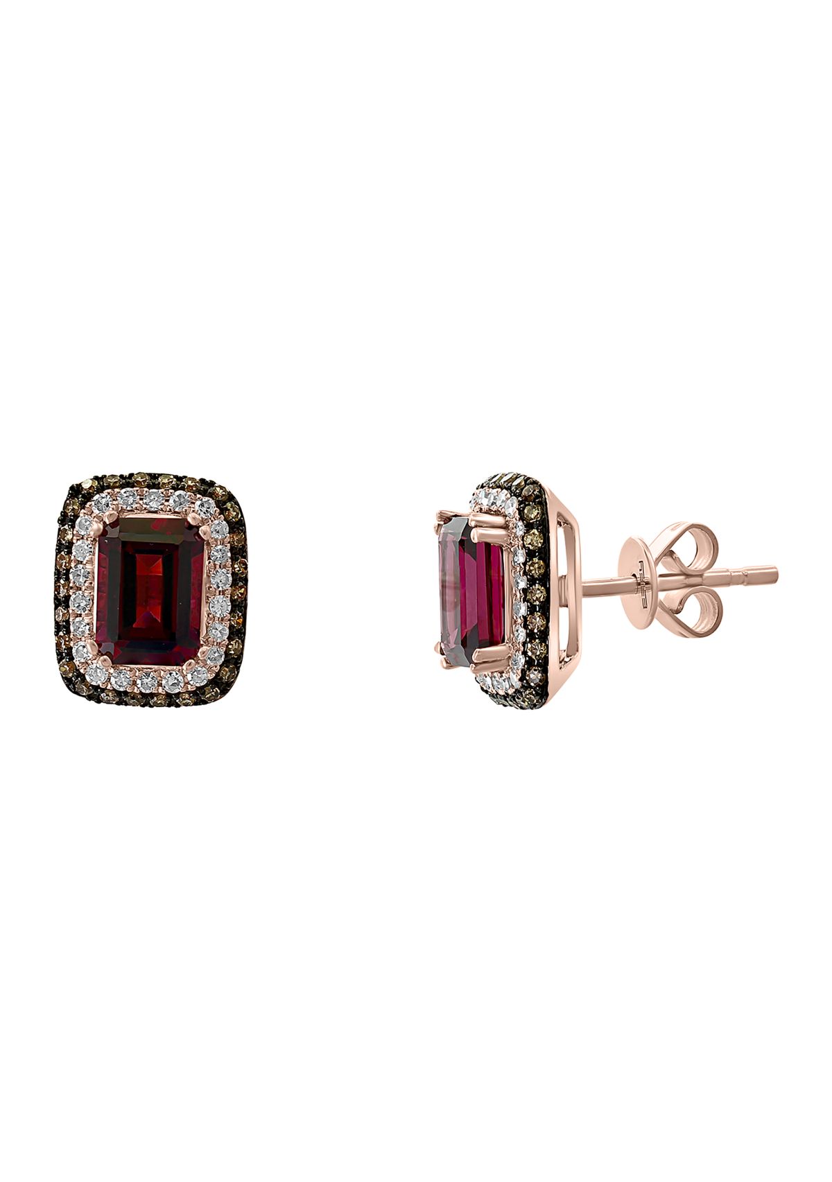 1/2 ct. t.w. White and Brown Diamonds with 2.1 ct. t.w. Rhodolite Earrings