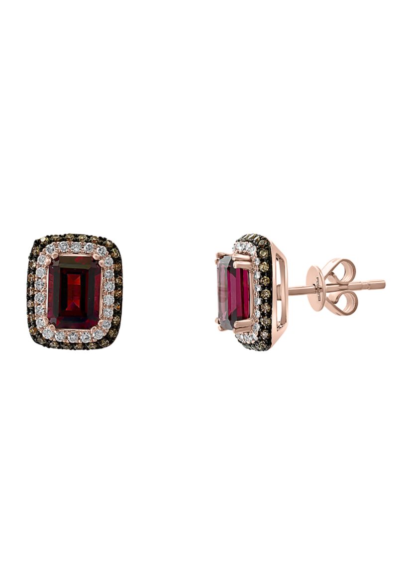 1/2 ct. t.w. White and Brown Diamonds with 2.1 ct. t.w. Rhodolite Earrings