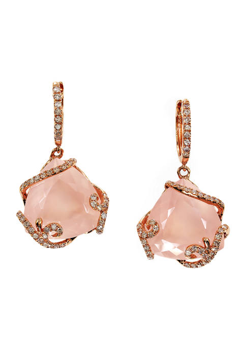 1/10 ct. t.w. Diamonds and 13.3 ct. t.w. Rose Quartz Earrings in 14K Gold