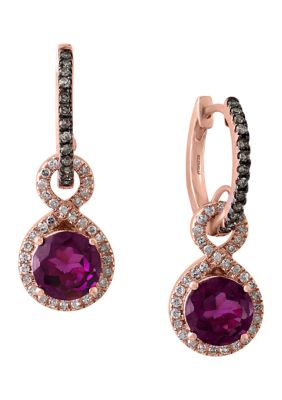 Effy 1/3 Ct. T.w. Diamond And 2.2 Ct T.w. Rhodolite Earrings In 14K Rose Gold