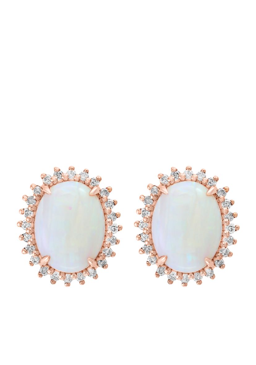 14K Rose Gold Diamond Opal Earrings