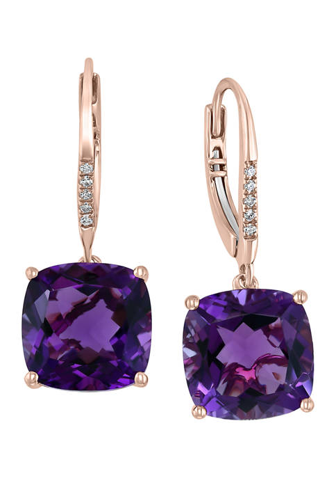 1/10 ct. t.w. Diamond and 8.08 ct. t.w. Amethyst Drop Earrings in 14K Rose Gold 