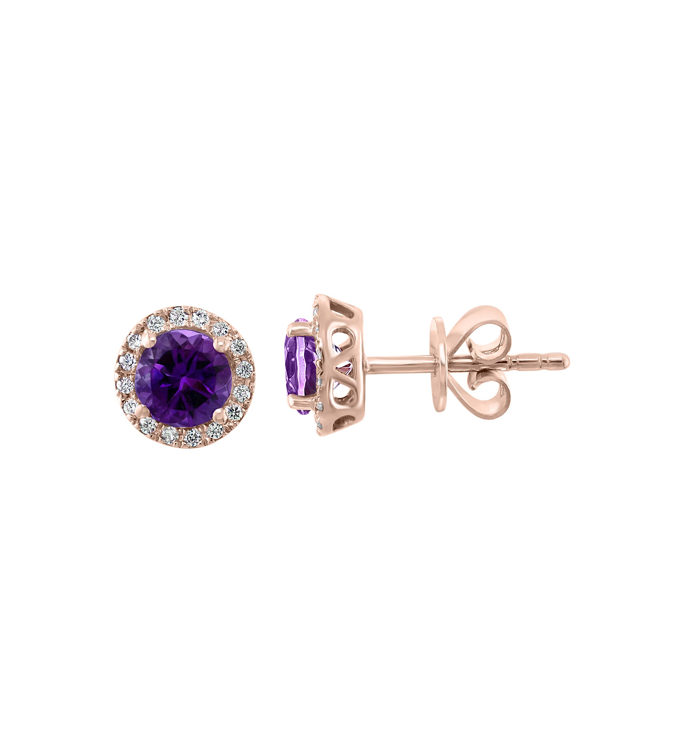 1/8 ct. t.w. Diamond and 1.1 ct. t.w. Amethyst Earrings in 14K Rose Gold