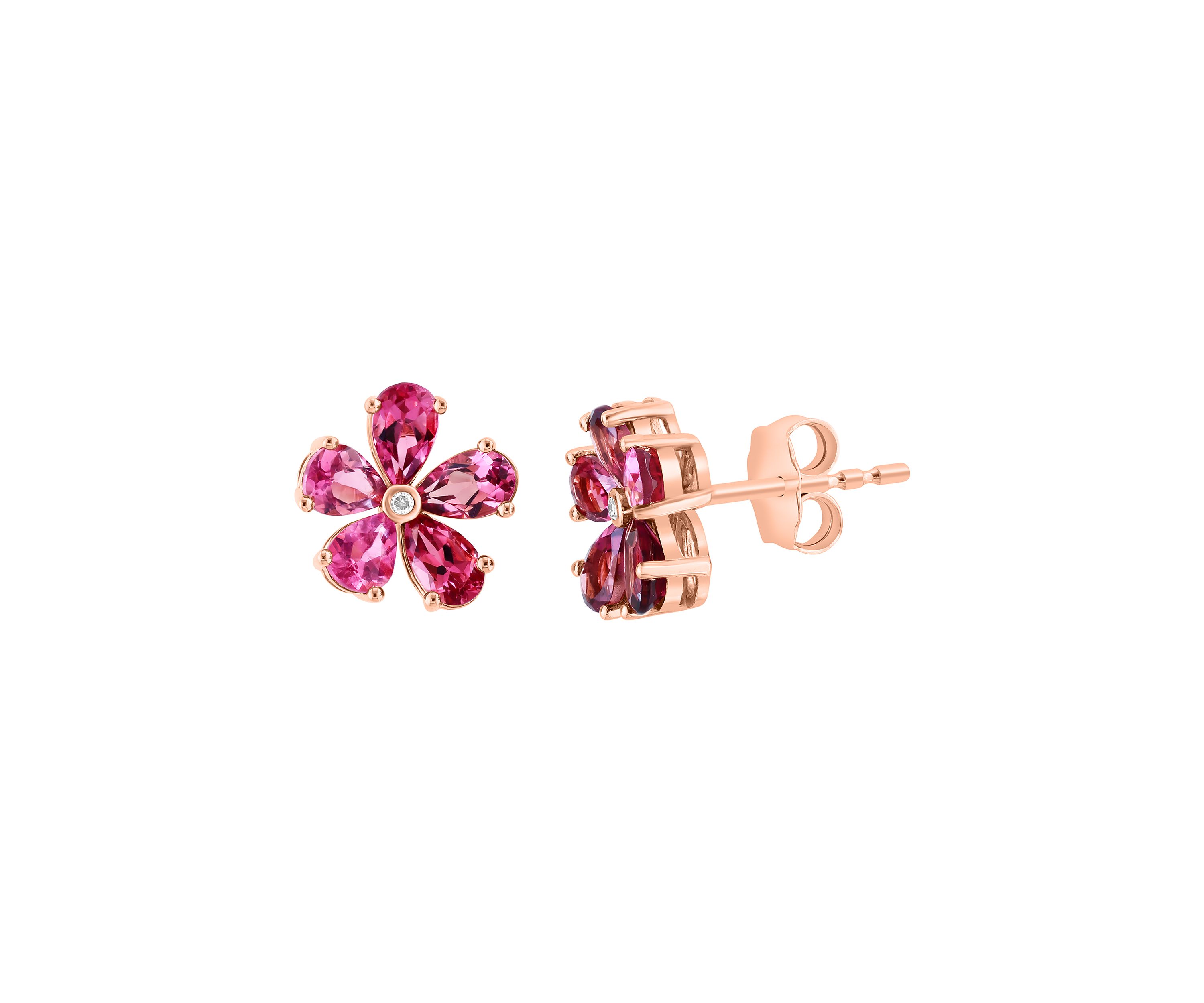 1/10 ct. t.w. Diamond, 1.8 ct. t.w. Pink Tourmaline Earrings in 14K Rose Gold