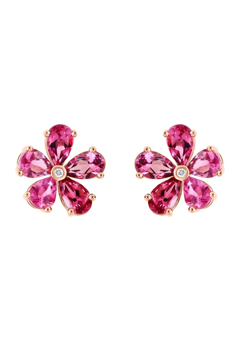 1/10 ct. t.w. Diamond, 1.8 ct. t.w. Pink Tourmaline Earrings in 14K Rose Gold