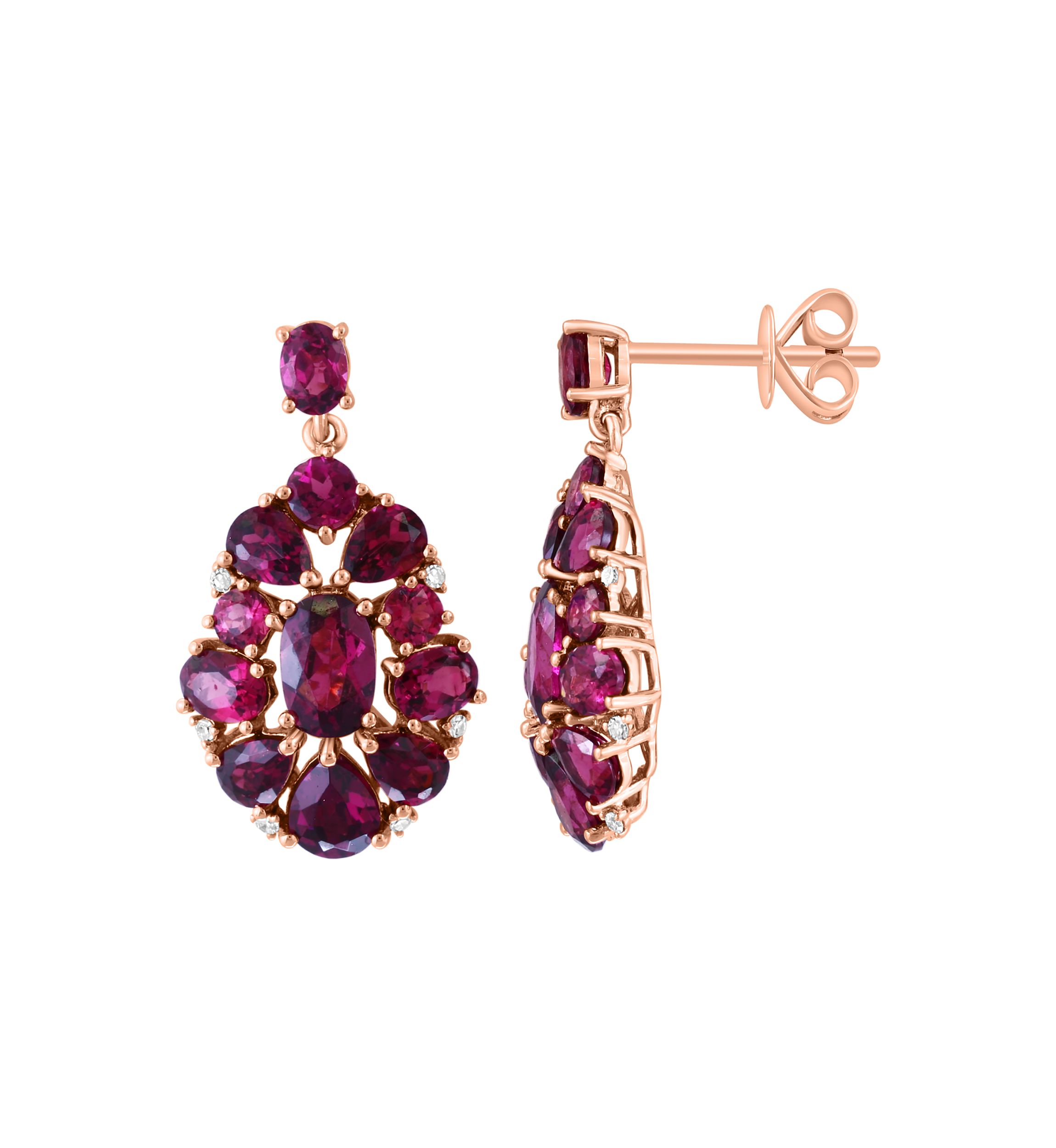 1/10 ct. t.w. Diamond, 6.6 ct. t.w. Rhodolite Earrings in 14K Rose Gold