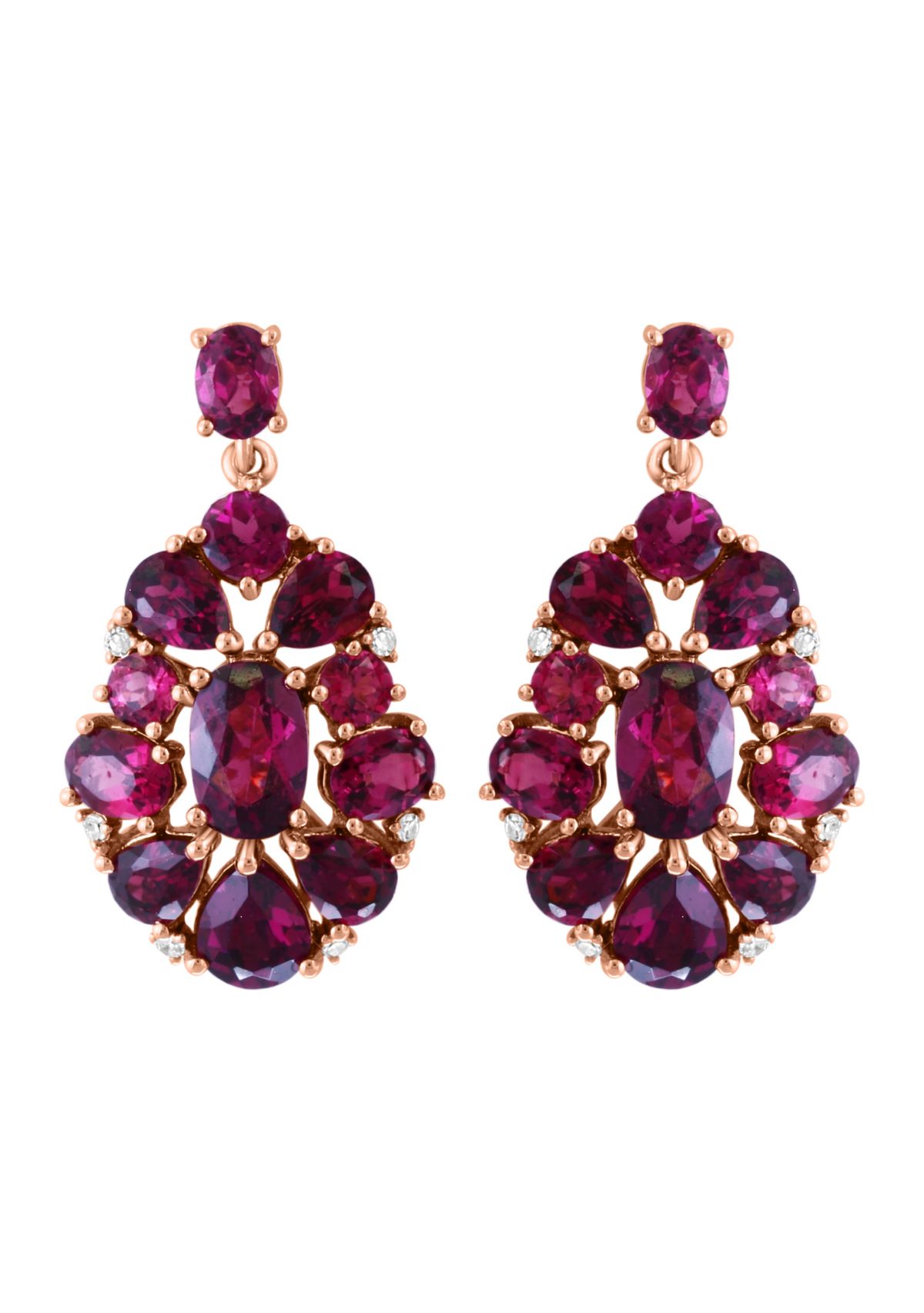 1/10 ct. t.w. Diamond, 6.6 ct. t.w. Rhodolite Earrings in 14K Rose Gold