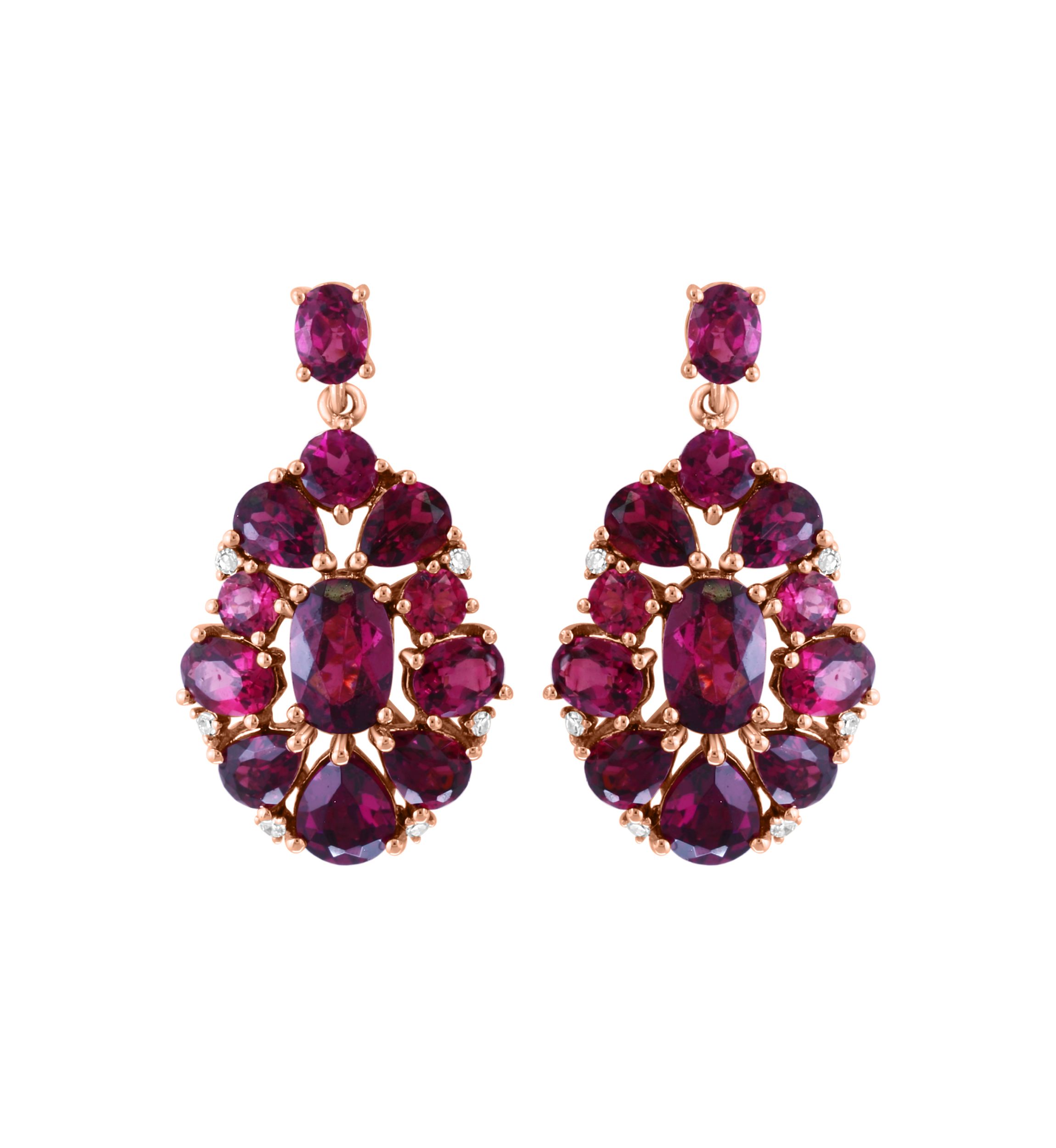 1/10 ct. t.w. Diamond, 6.6 ct. t.w. Rhodolite Earrings in 14K Rose Gold