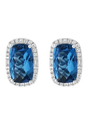 Effy 14K White Gold Diamond London Blue Topaz Earrings