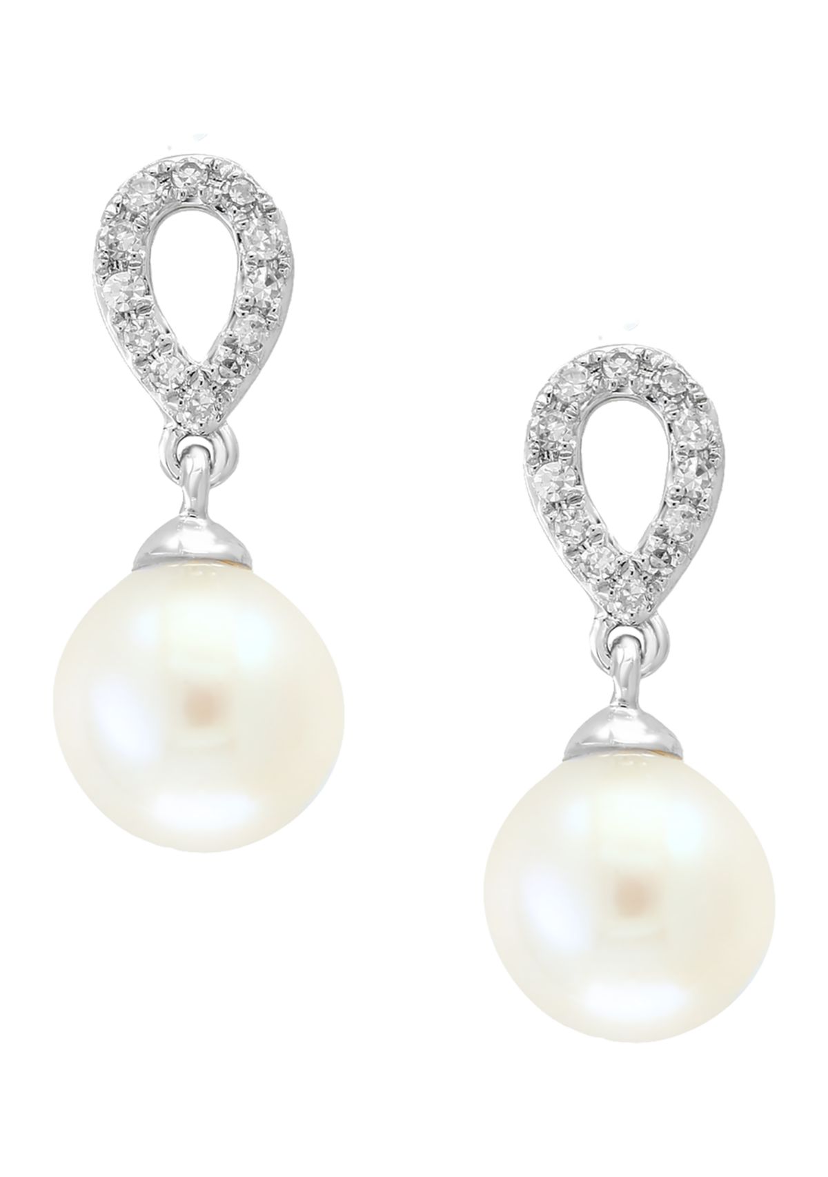 1/10 ct. t.w. Diamond and 6 mm Freshwater Pearl Earrings in 14k White Gold