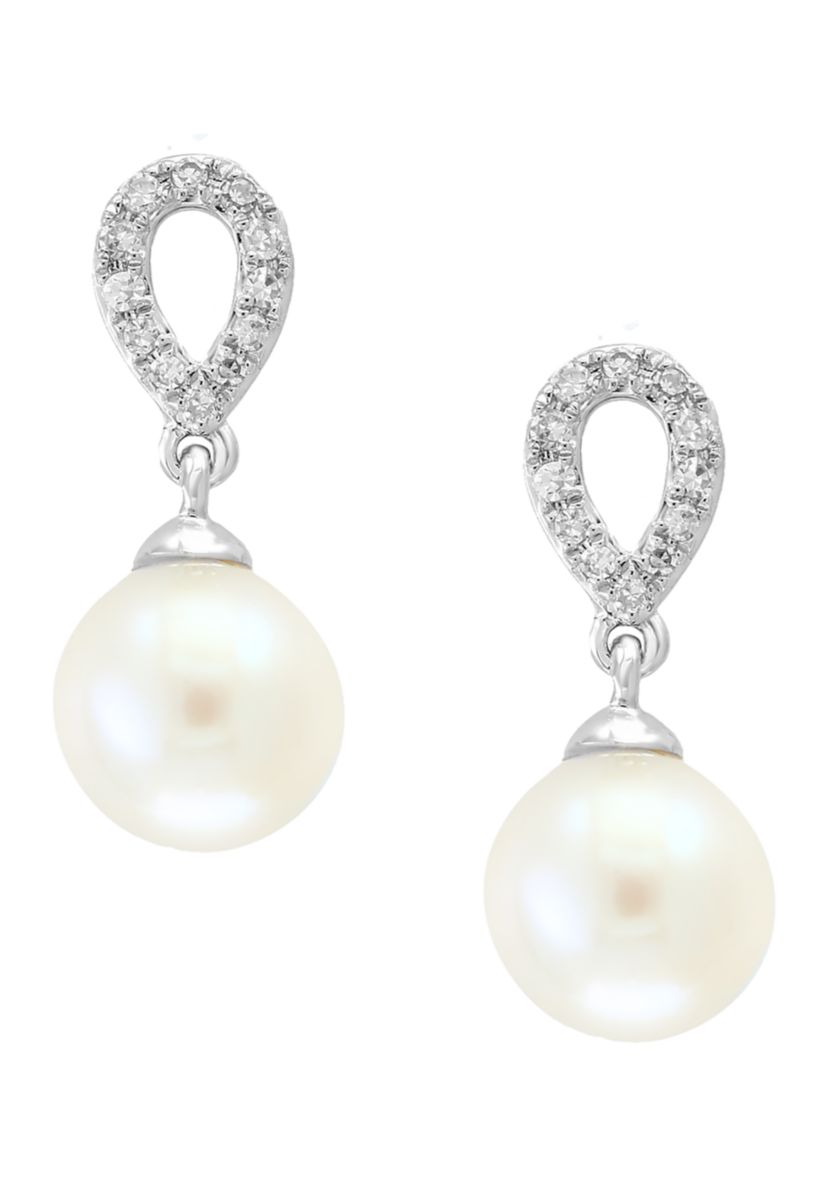 1/10 ct. t.w. Diamond and 6 mm Freshwater Pearl Earrings in 14k White Gold