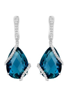 Effy Diamond And London Blue Topaz Drop Earrings In 14K White Gold