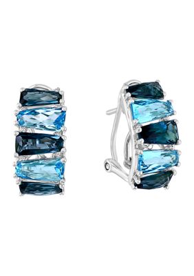 Effy 1/10 Ct. T.w. Diamond And 8.3 Ct. T.w. London Blue Topaz Hoop Earrings In 14K White Gold -  0617892680328