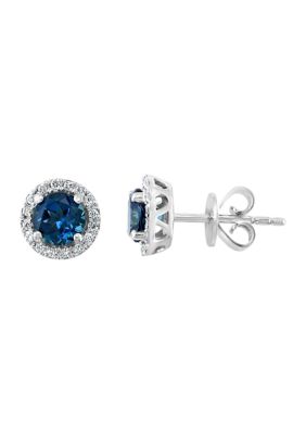 Effy 1/8 Ct. T.w. Diamond And 1.2 Ct. T.w. London Blue Topaz Earrings In 14K White Gold