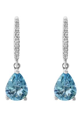 Effy 1/10 Ct. T.w. Diamond And 1.95 Ct. T.w. Aquamarine Earrings In 14K White Gold