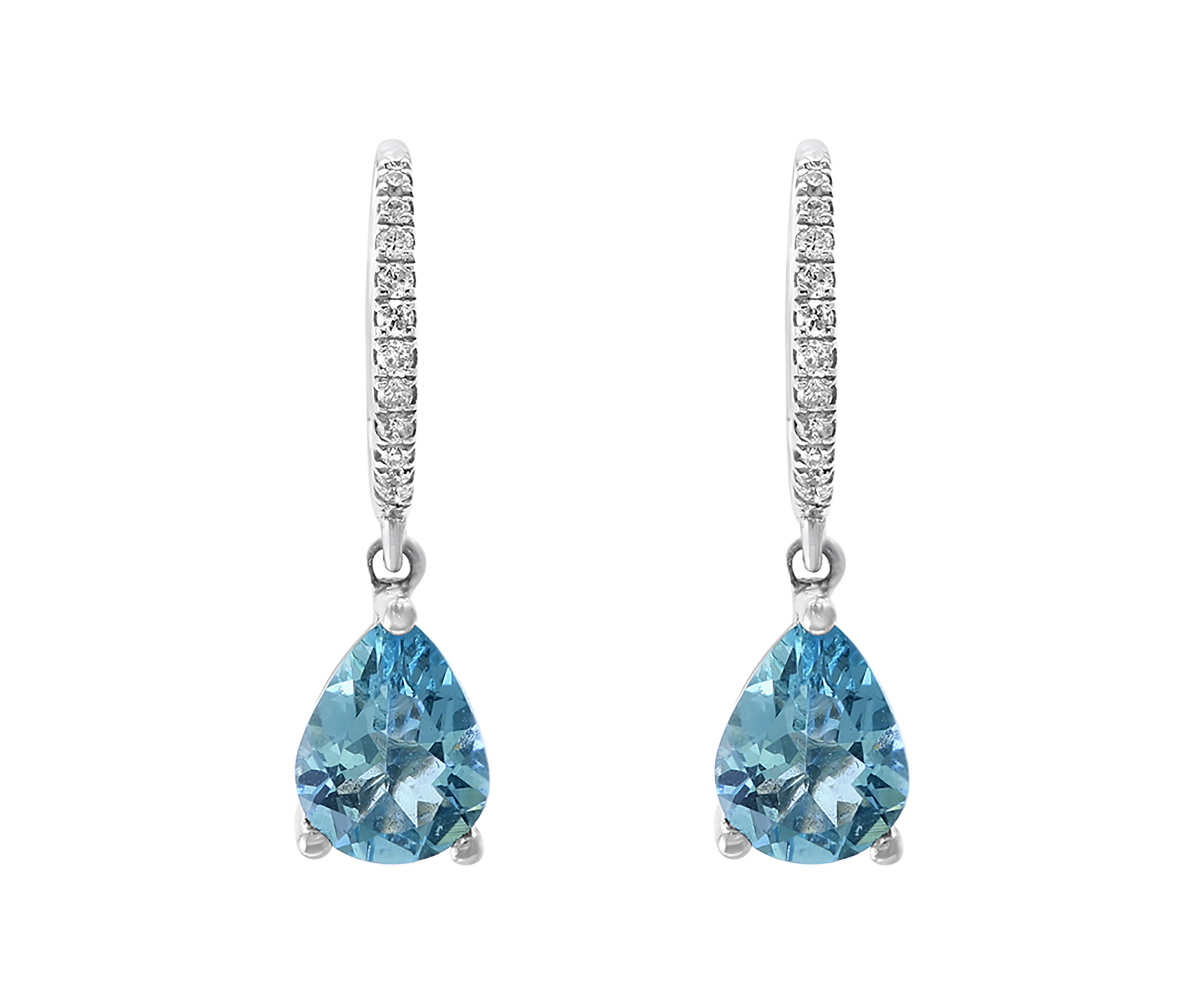1/10 ct. t.w. Diamond and 1.95 ct. t.w. Aquamarine Earrings in 14K White Gold