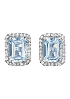 Effy 1/5 Ct. T.w. Diamond And 2.6 Ct. T.w. Aquamarine Earrings In 14K White Gold