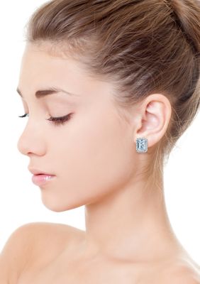 Effy® 1/5 ct. . Diamond and  ct. . Aquamarine Earrings in 14K  White Gold | belk