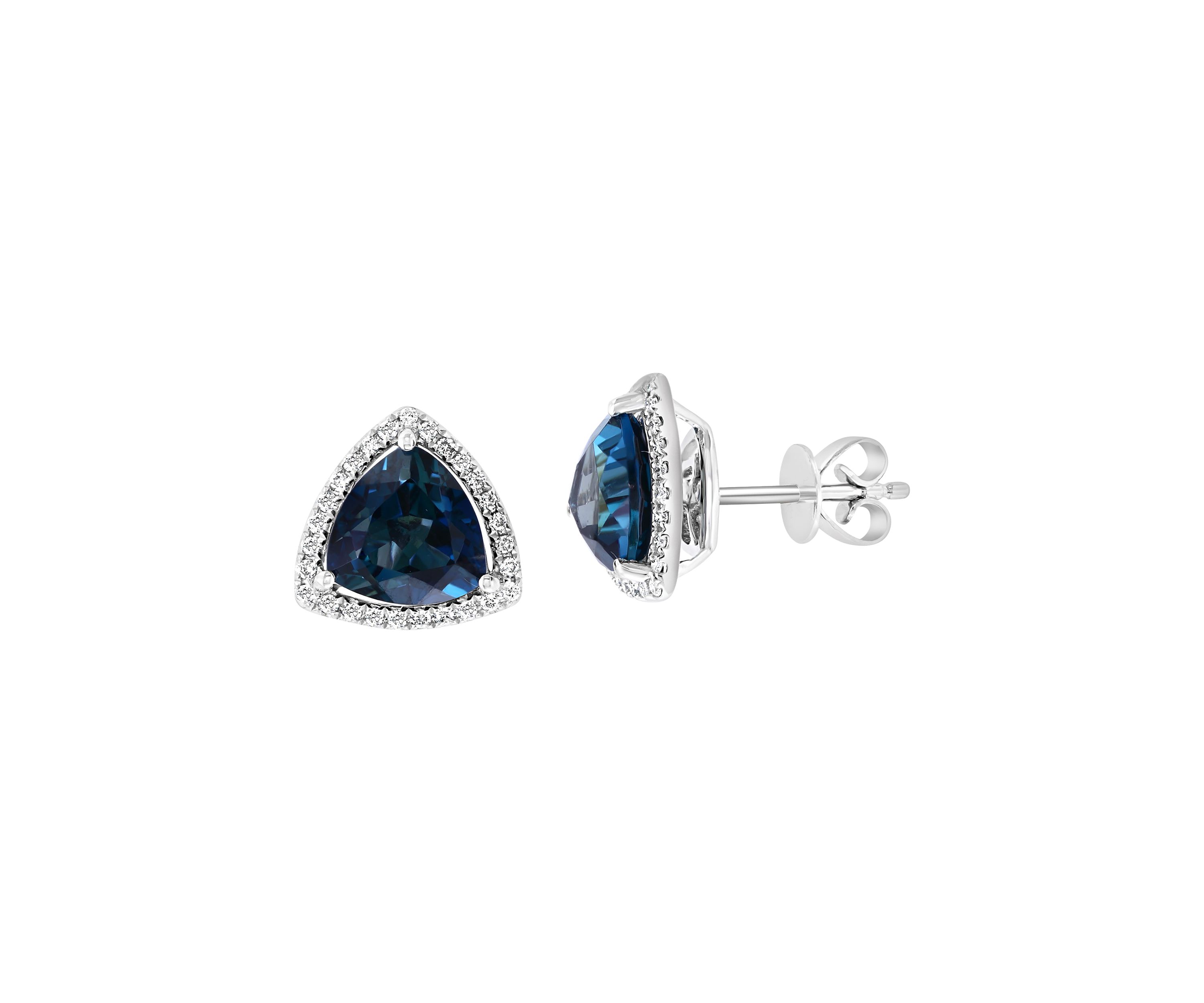 1/5 ct. t.w. Diamond and 4.4 ct. t.w. London Blue Topaz Earrings in 14K White Gold 
