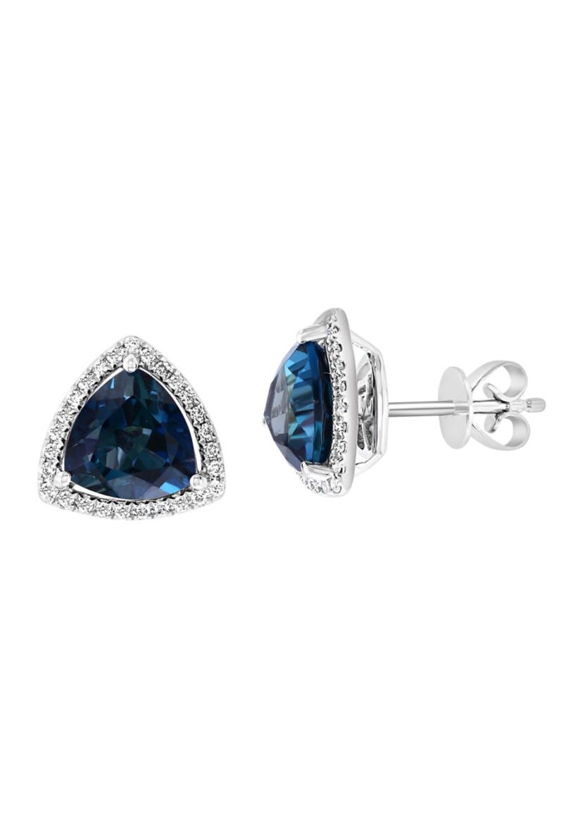 1/5 ct. t.w. Diamond and 4.4 ct. t.w. London Blue Topaz Earrings in 14K White Gold 