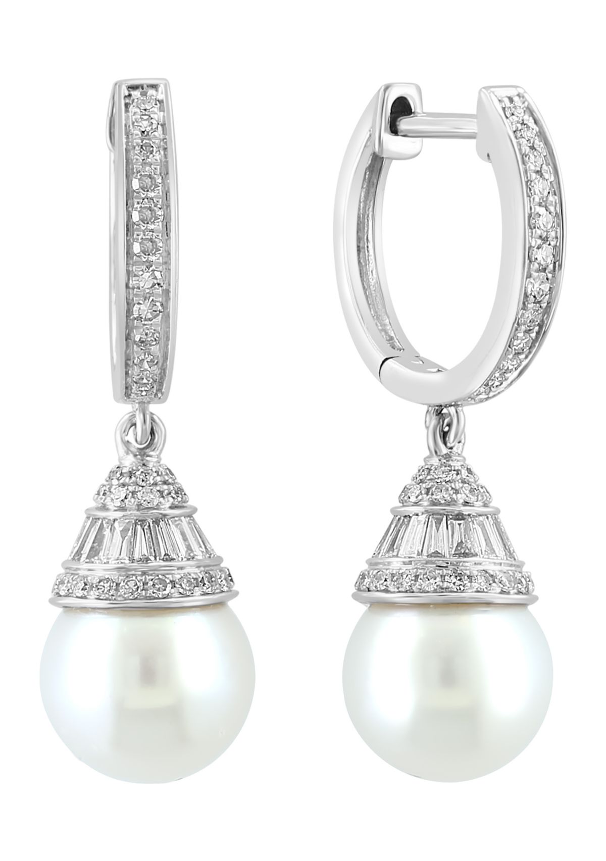 14K White Gold Diamond Freshwater Pearl Earrings