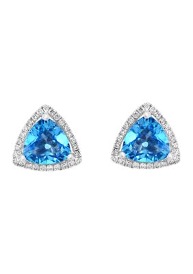Effy 1/5 Ct. T.w. Diamond And Blue Topaz Trangle Earrings In 14K White Gold -  0617892775901