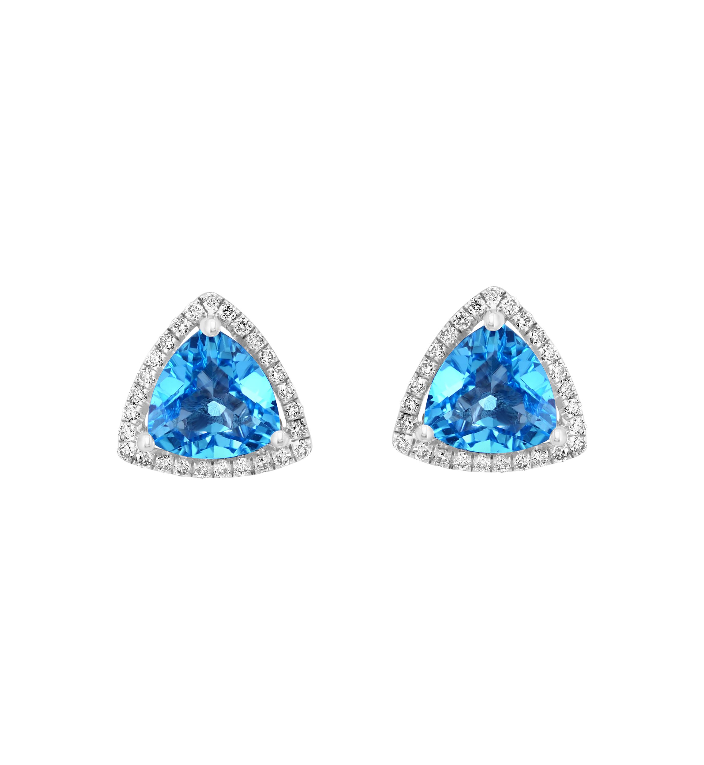 1/5 ct. t.w. Diamond and Blue Topaz Trangle Earrings in 14K White Gold
