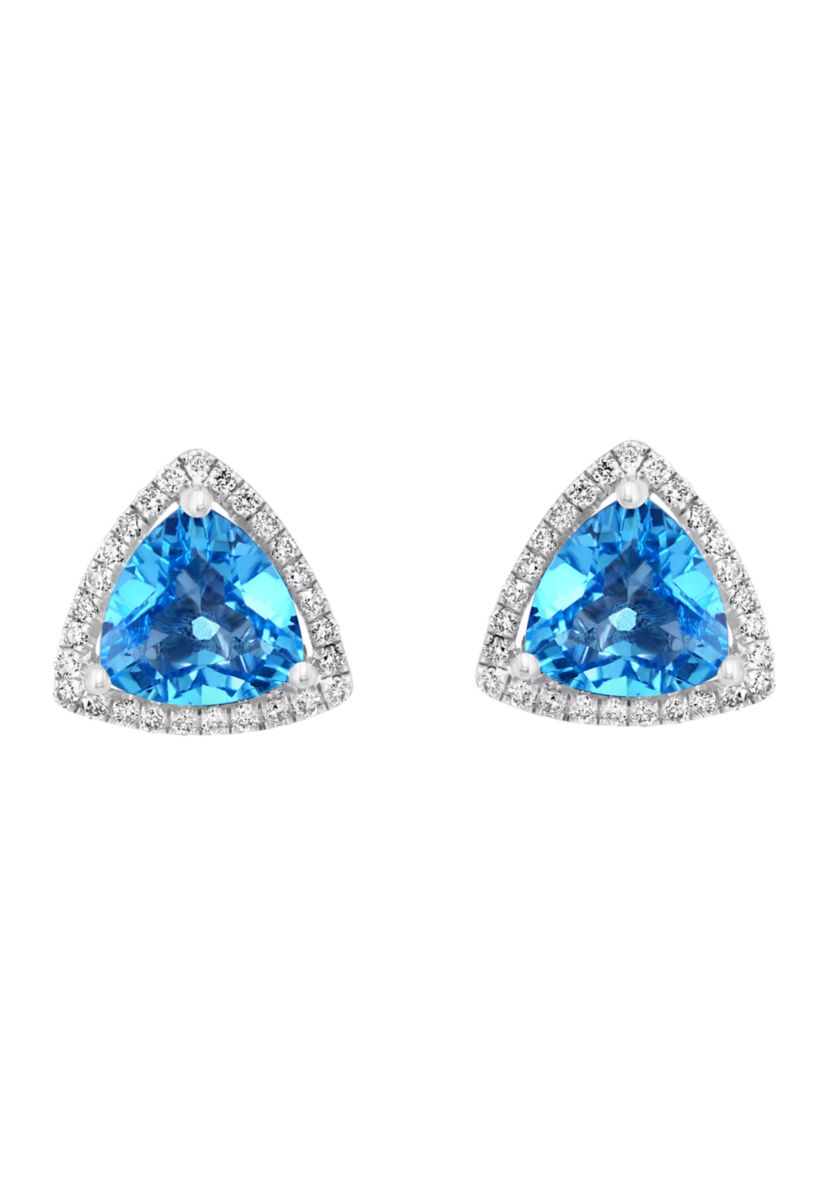 1/5 ct. t.w. Diamond and Blue Topaz Trangle Earrings in 14K White Gold