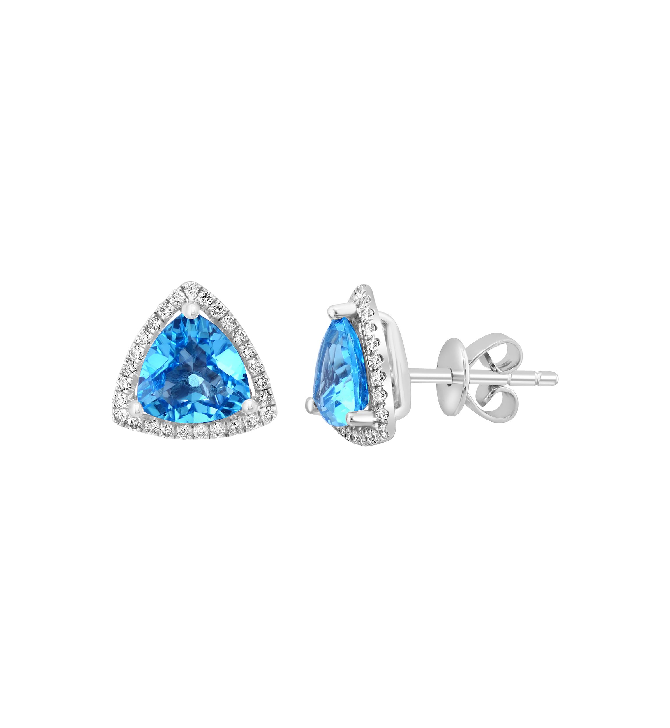 1/5 ct. t.w. Diamond and Blue Topaz Trangle Earrings in 14K White Gold
