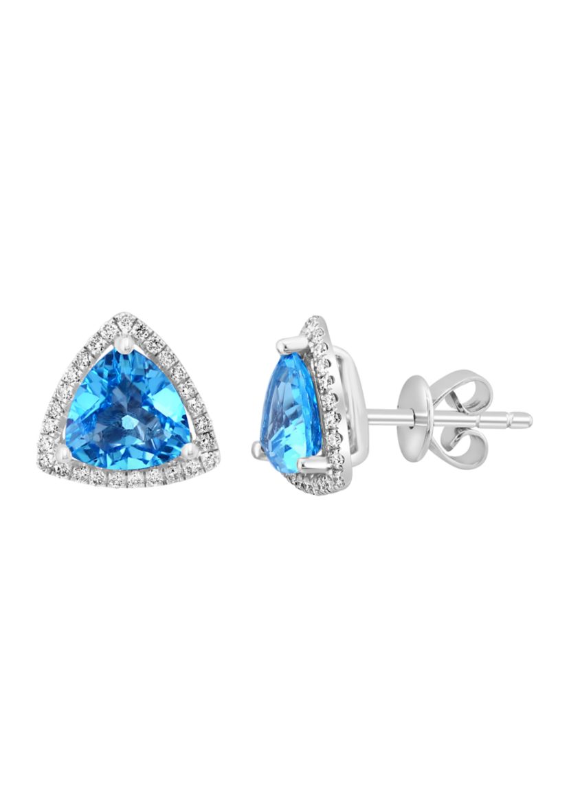 1/5 ct. t.w. Diamond and Blue Topaz Trangle Earrings in 14K White Gold