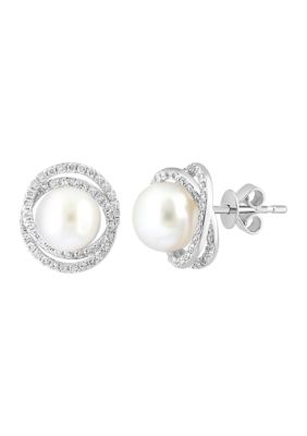 Effy 1/2 Ct. T.w. Diamond And Freshwater Pearl Earrings In 14K White Gold