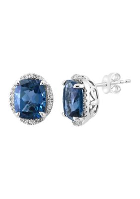 Effy Diamond and London Blue Topaz Earrings in 14K White Gold