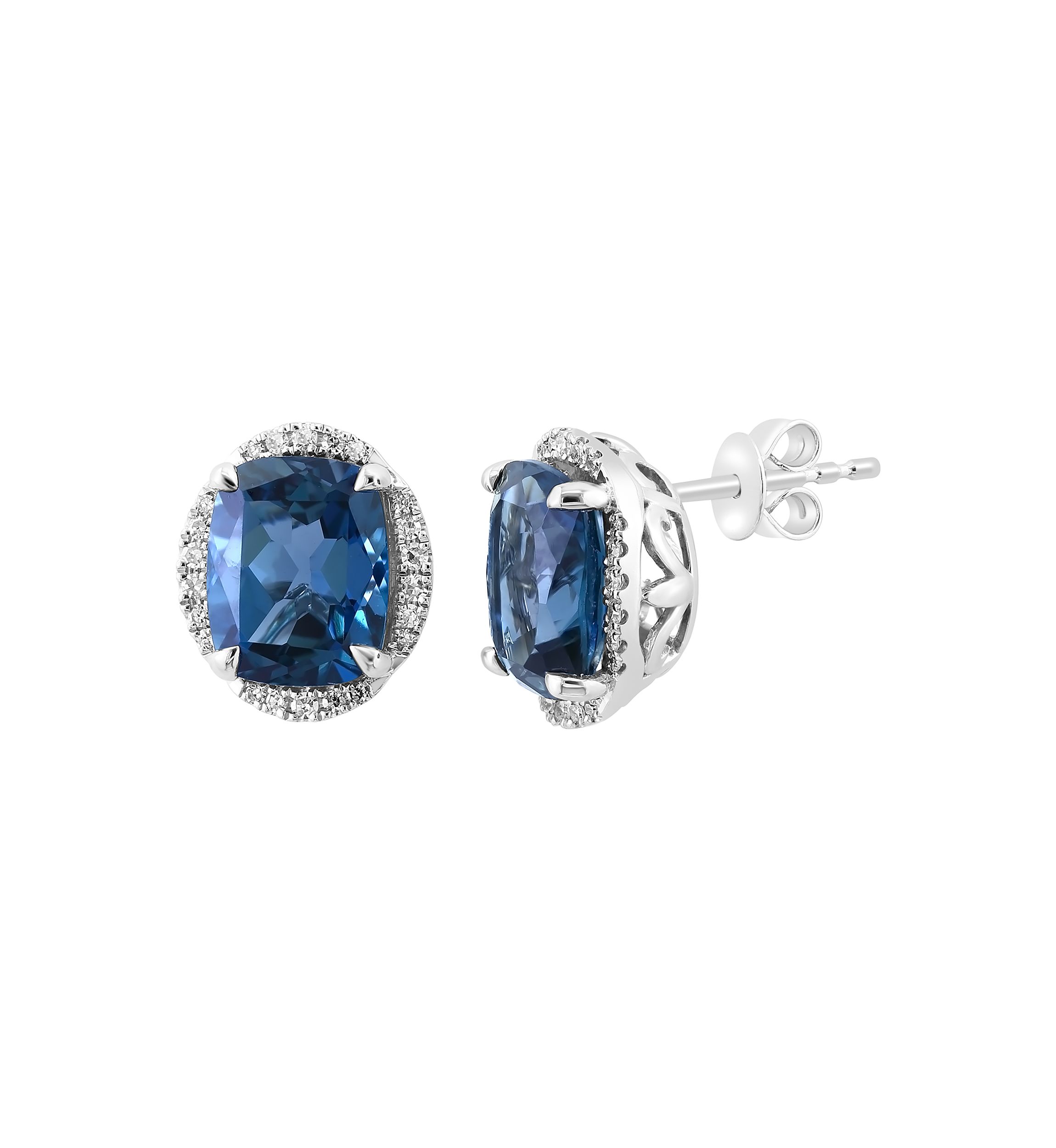Diamond and London Blue Topaz Earrings in 14K White Gold