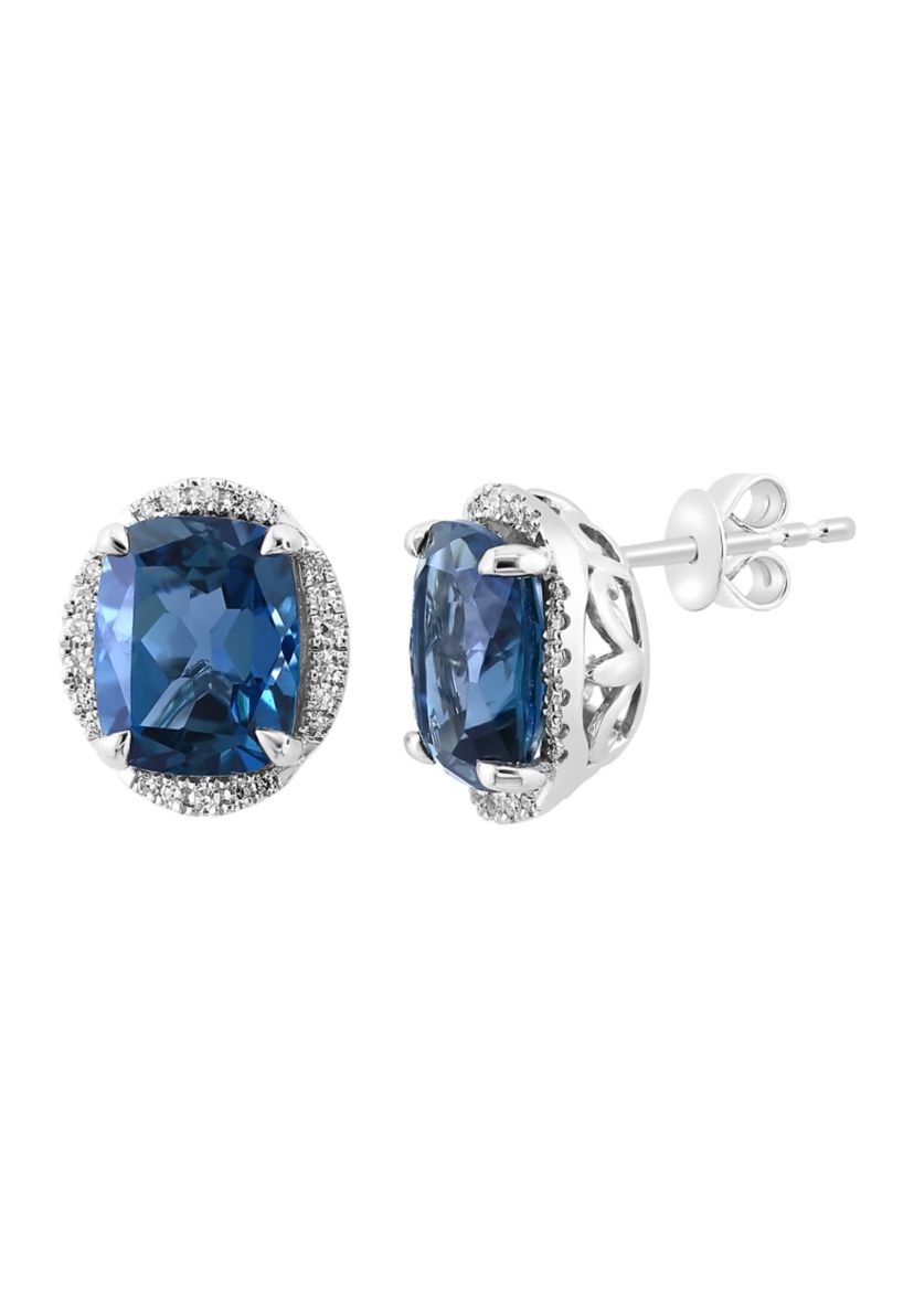 Diamond and London Blue Topaz Earrings in 14K White Gold