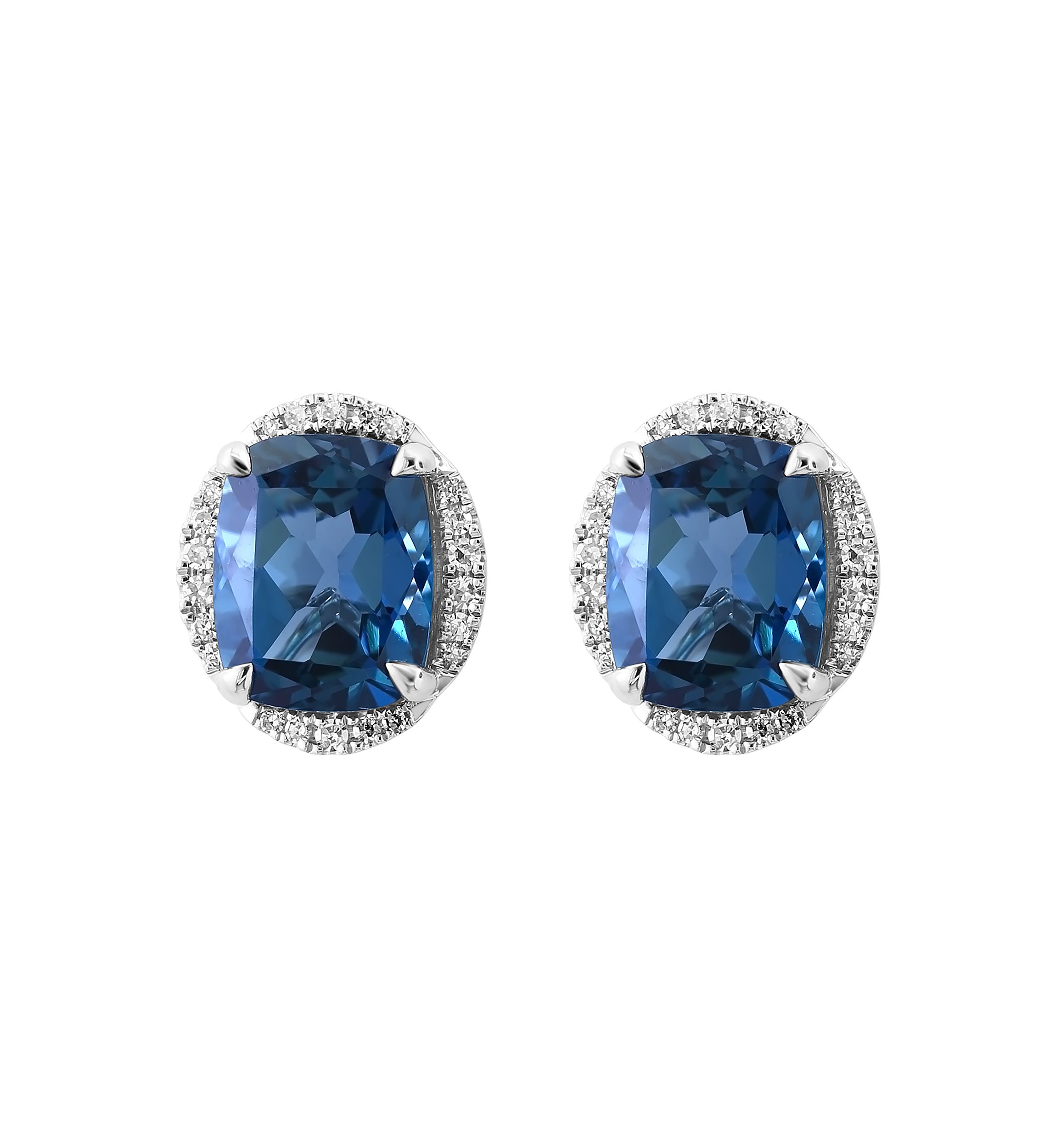 Diamond and London Blue Topaz Earrings in 14K White Gold