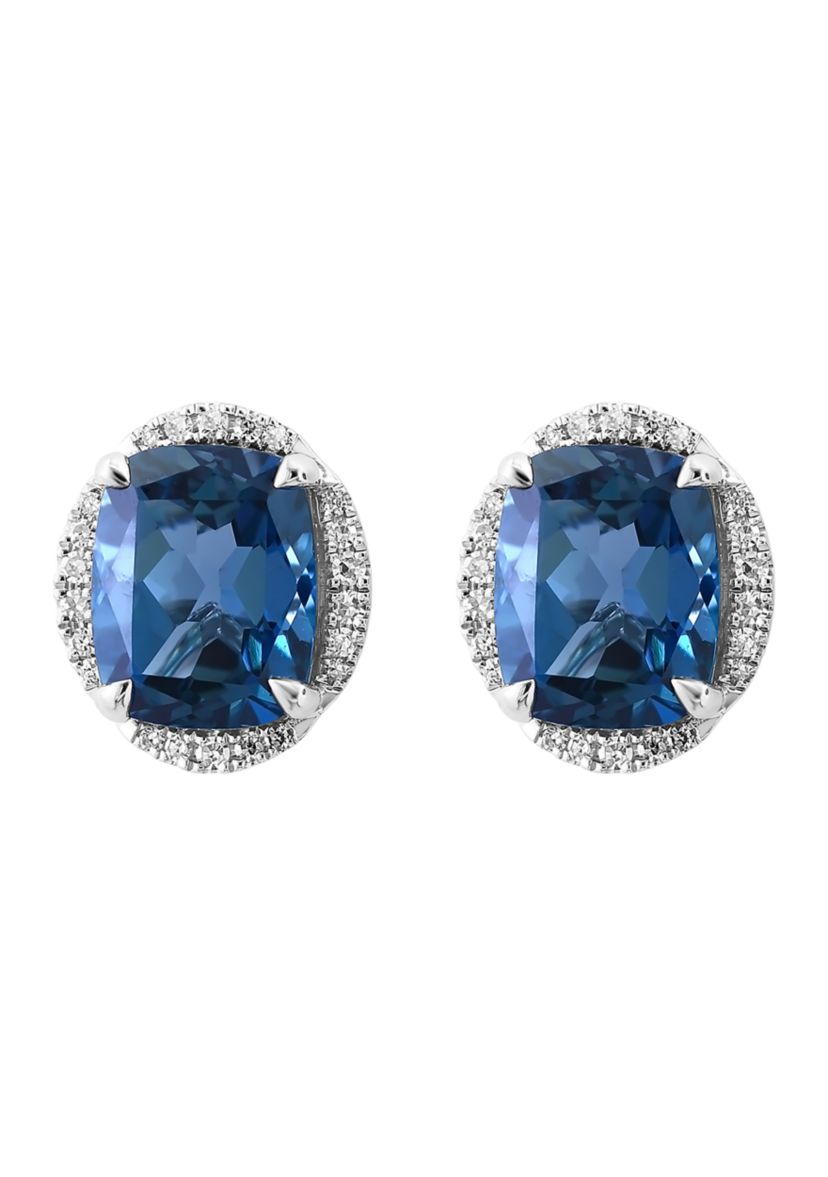 Diamond and London Blue Topaz Earrings in 14K White Gold