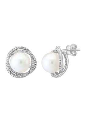 Effy Diamond And Freshwater Pearl Earrings In 14K White Gold