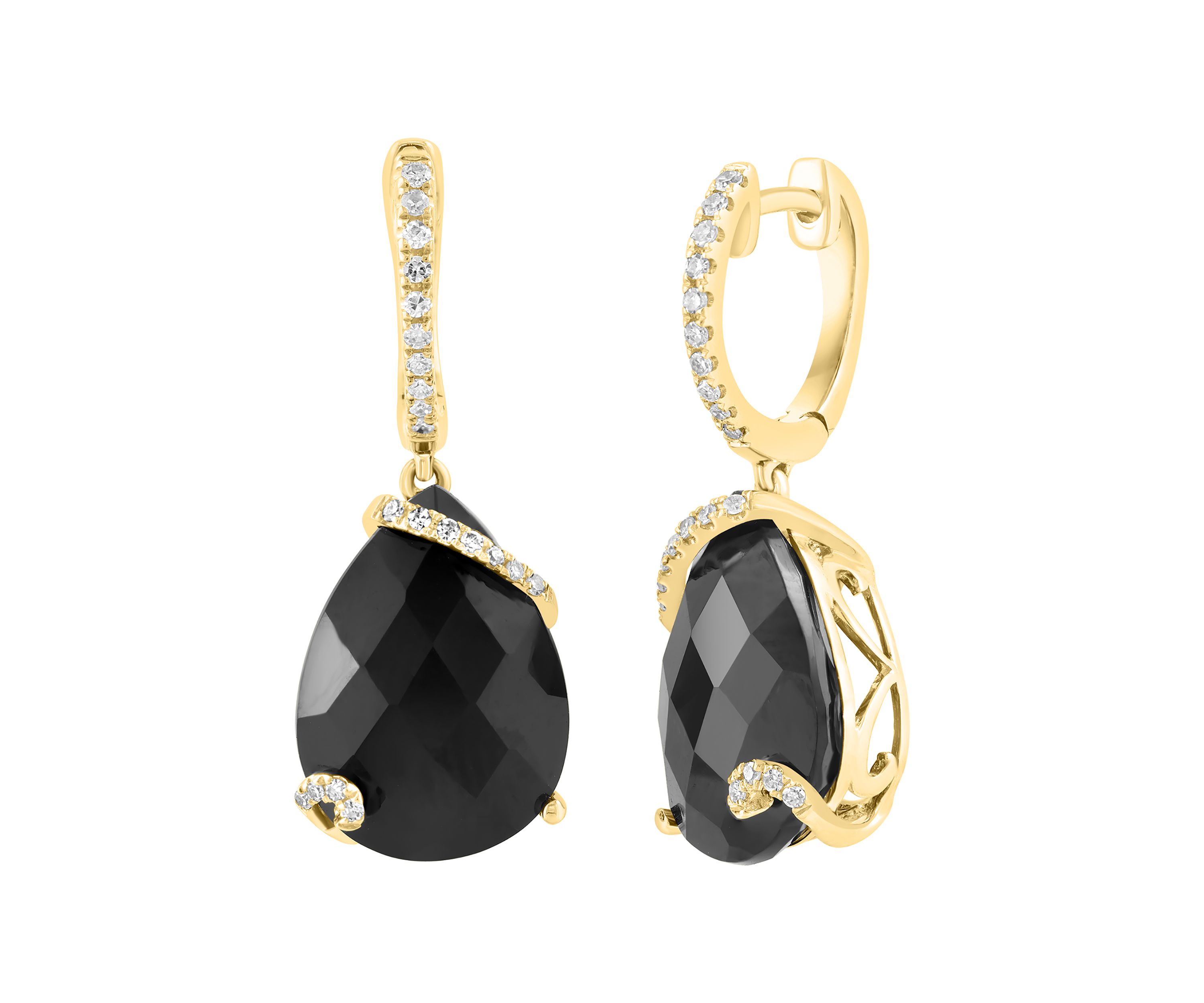 14K Yellow Gold Diamond Onyx Earrings