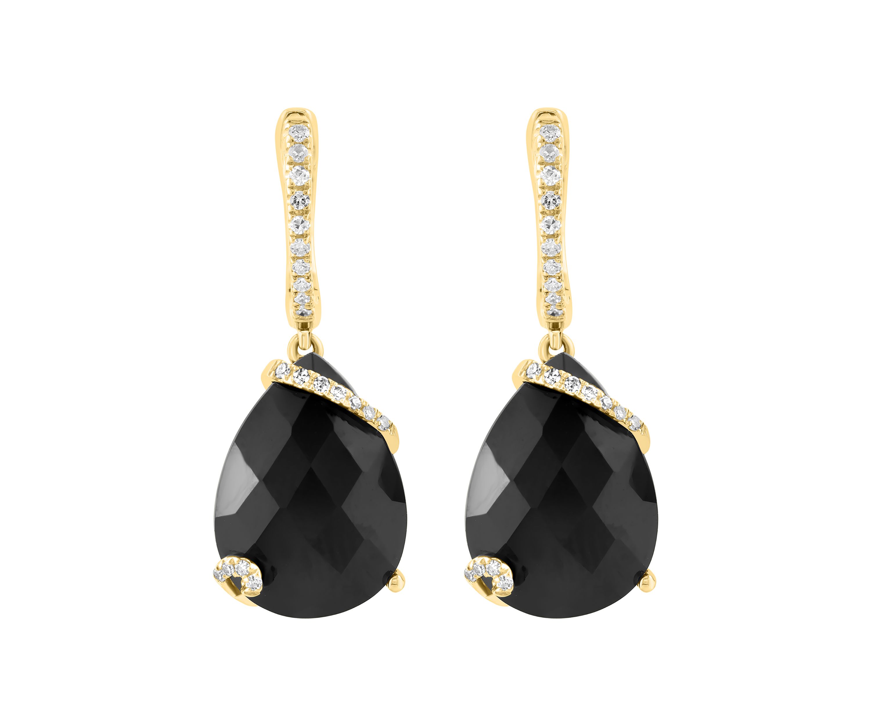 14K Yellow Gold Diamond Onyx Earrings