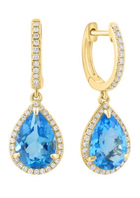 Effy Diamond Blue Topaz Earrings in 14K Yellow Gold