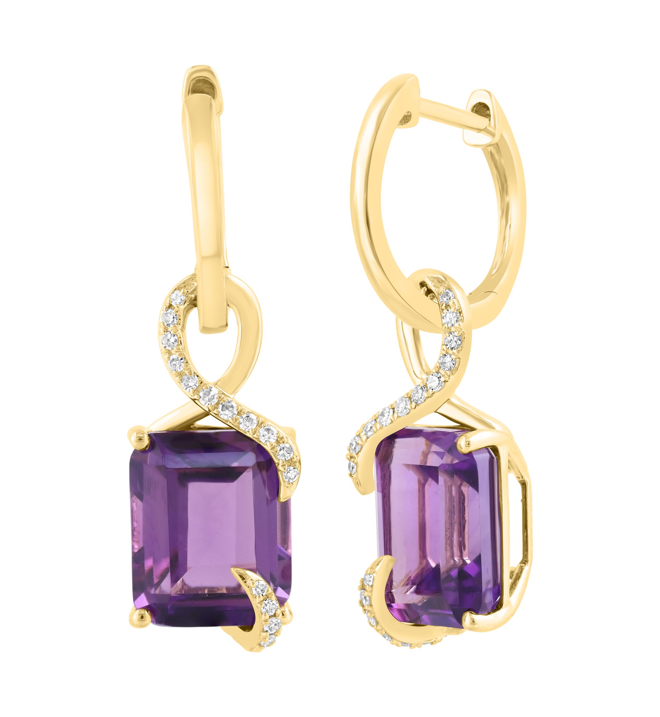 14K Yellow Gold Diamond Amethyst Earrings