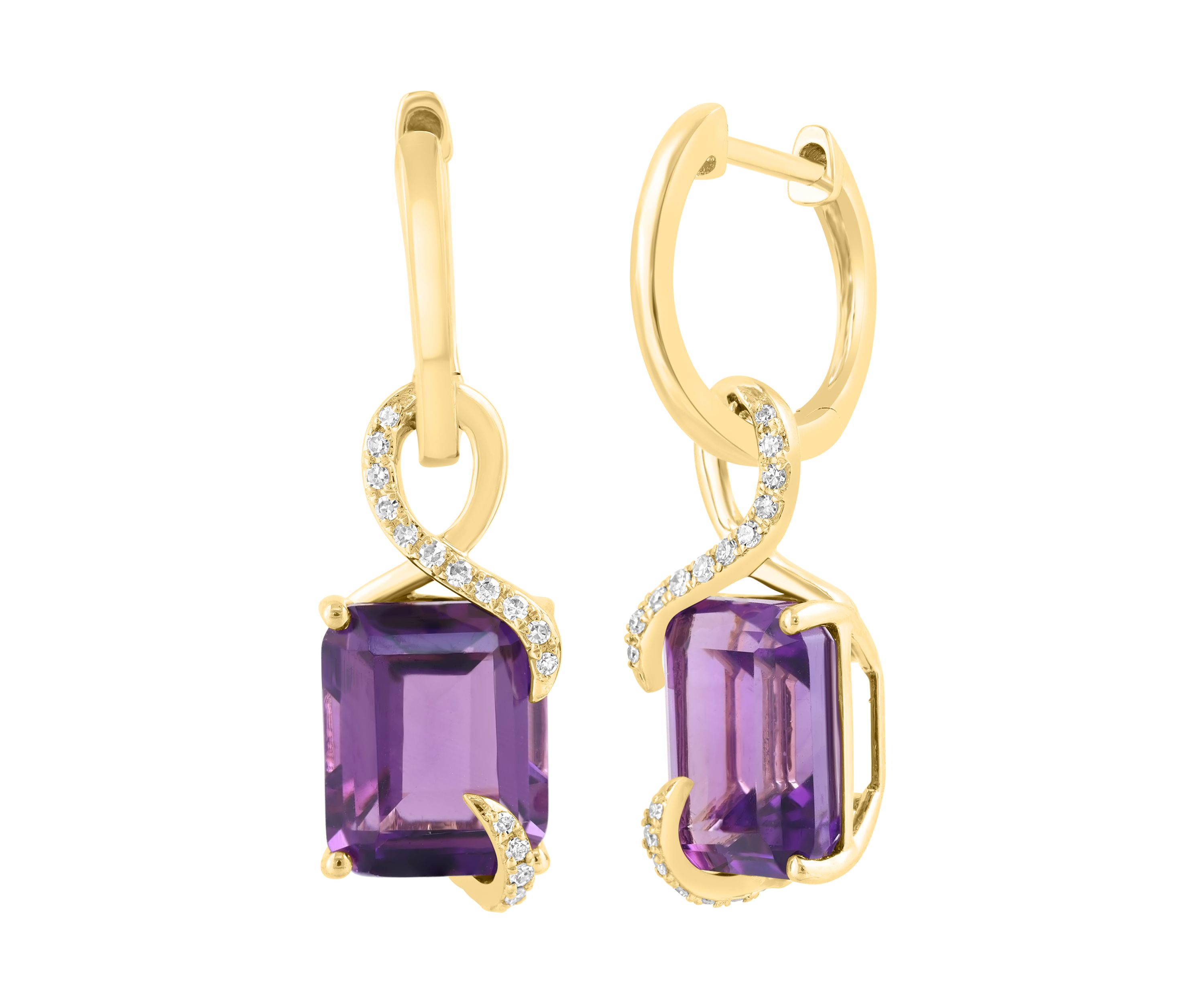 14K Yellow Gold Diamond Amethyst Earrings