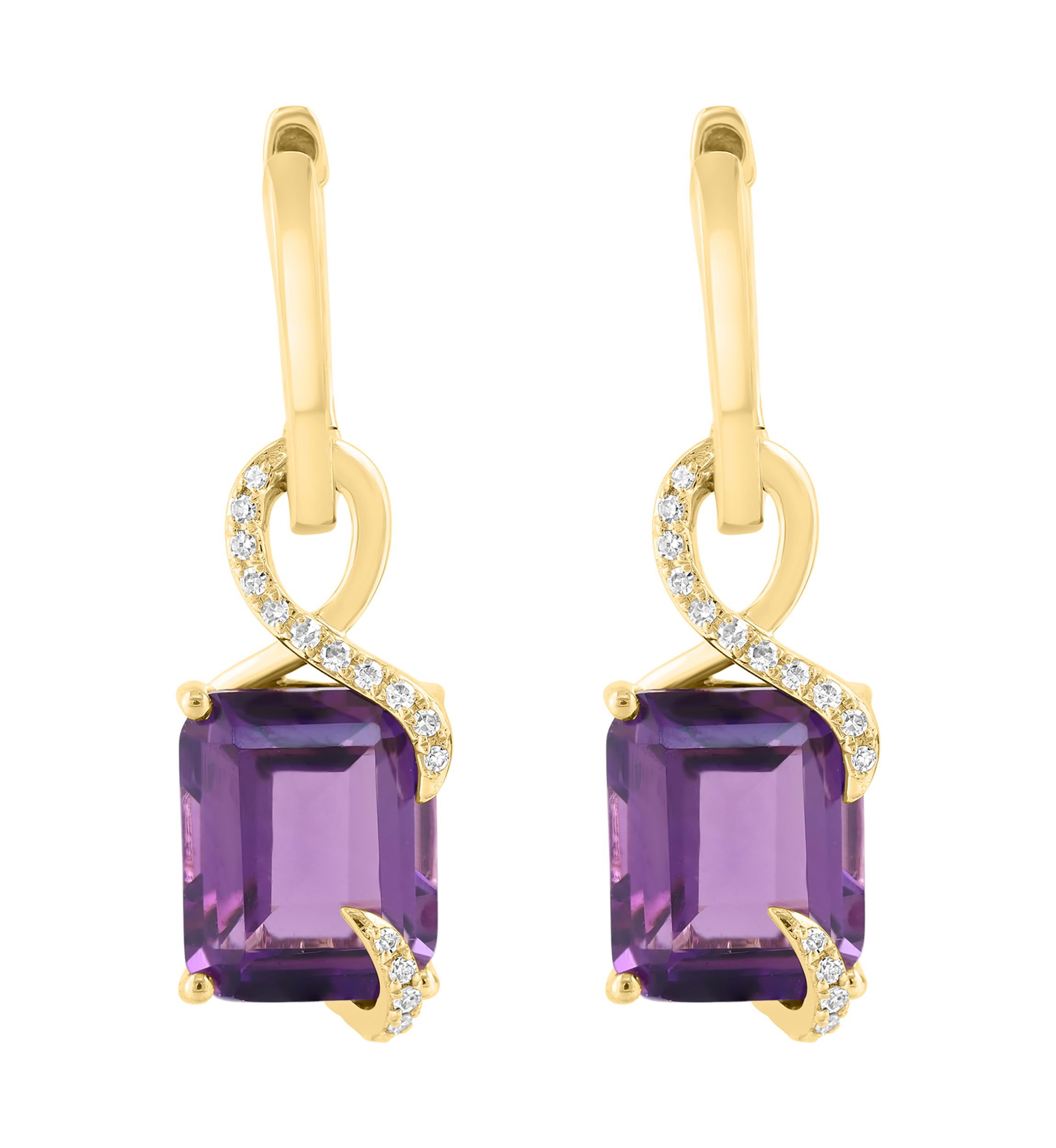 14K Yellow Gold Diamond Amethyst Earrings